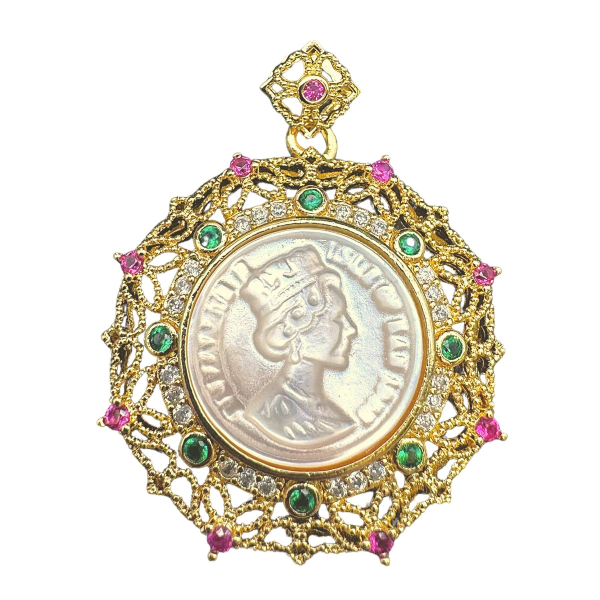 Pendentif médaillon reine fleur de vie nacre - Foliesbijoux