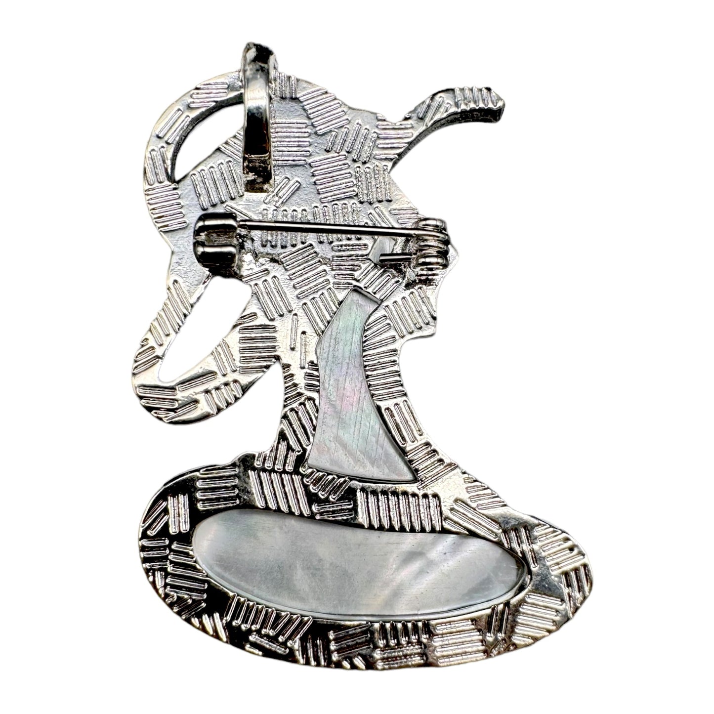 Broche dame au chapeau nacre dorée - Foliesbijoux