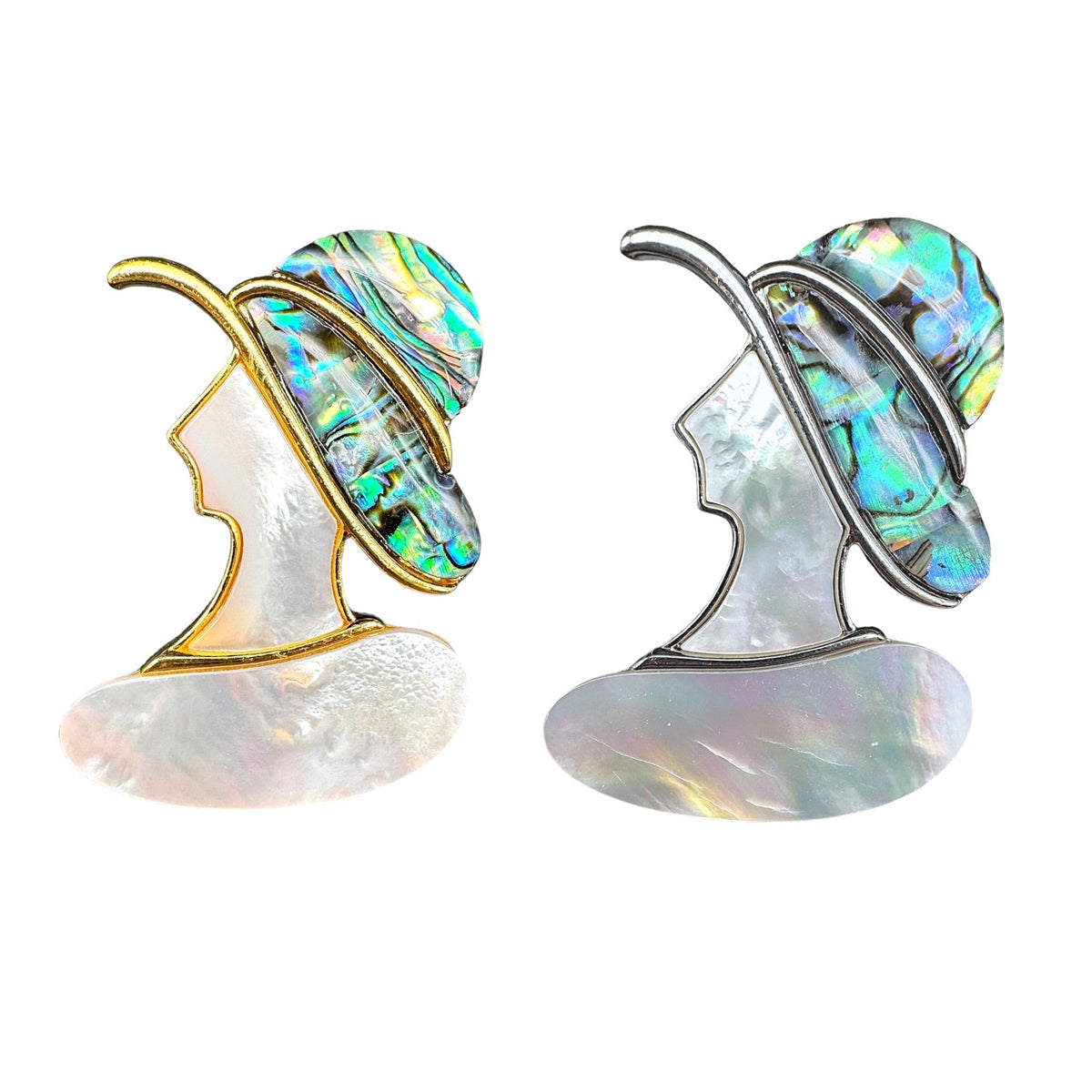 Broche dame à chapeau coquille d’ormeau - Foliesbijoux