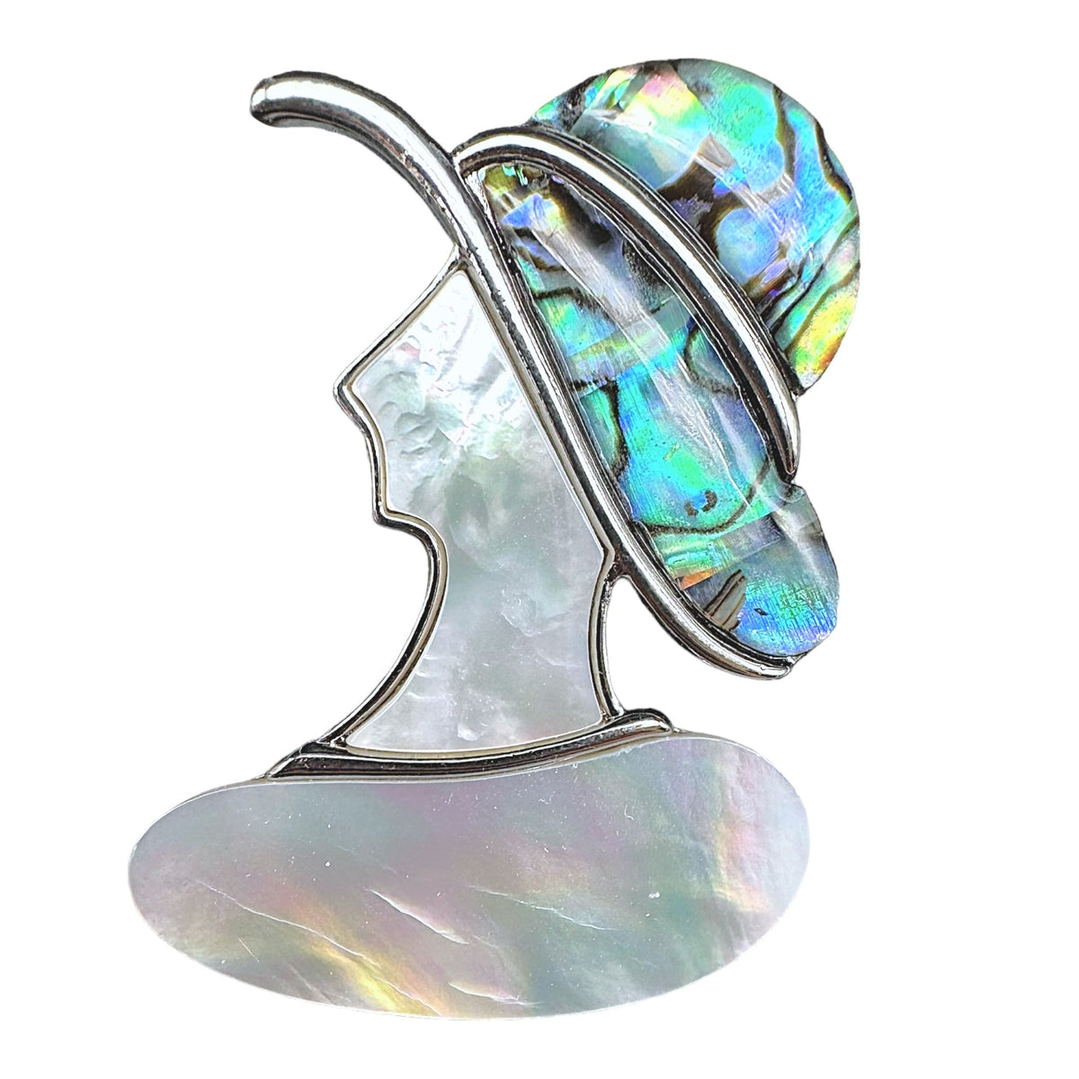 Broche dame à chapeau coquille d’ormeau - Foliesbijoux