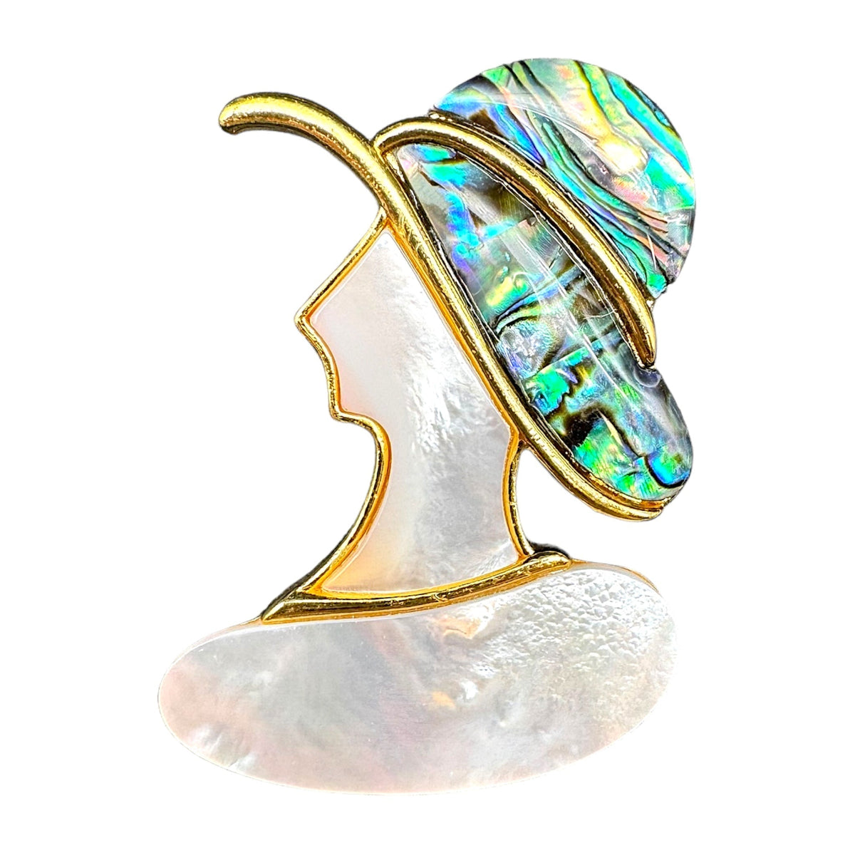 Broche dame à chapeau coquille d’ormeau - Foliesbijoux