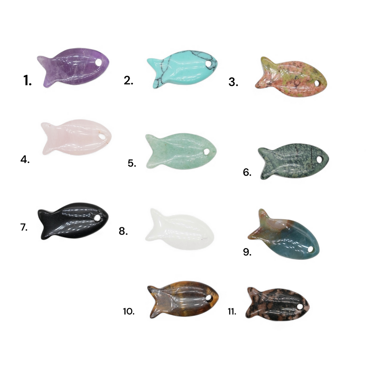 Lot de 5 poissons 2.5x1 cm — trou 2 mm (11 pierres disponible)