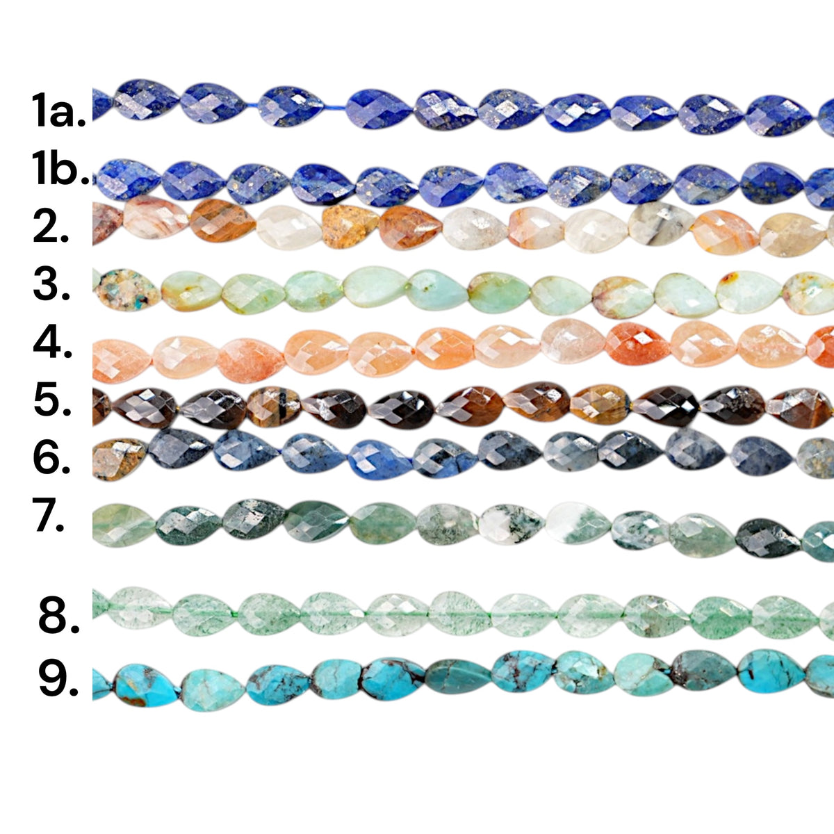 Fil de perle en feuille facetté 4x6 mm (22 pierres disponible) — Référence F3