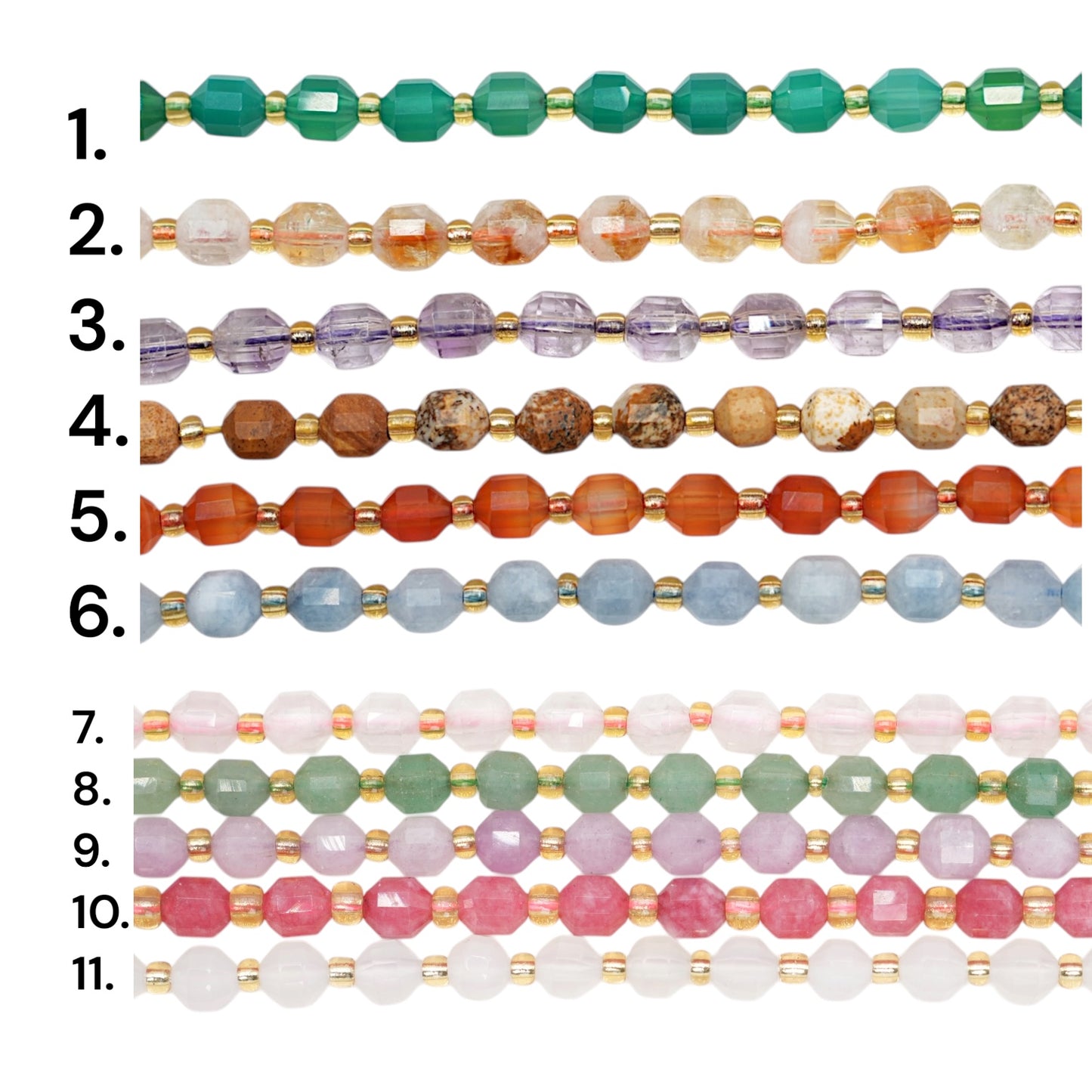 Fil de perle ronde facetté avec perle de rocailles 6 mm (11 pierres disponible) — Référence F2