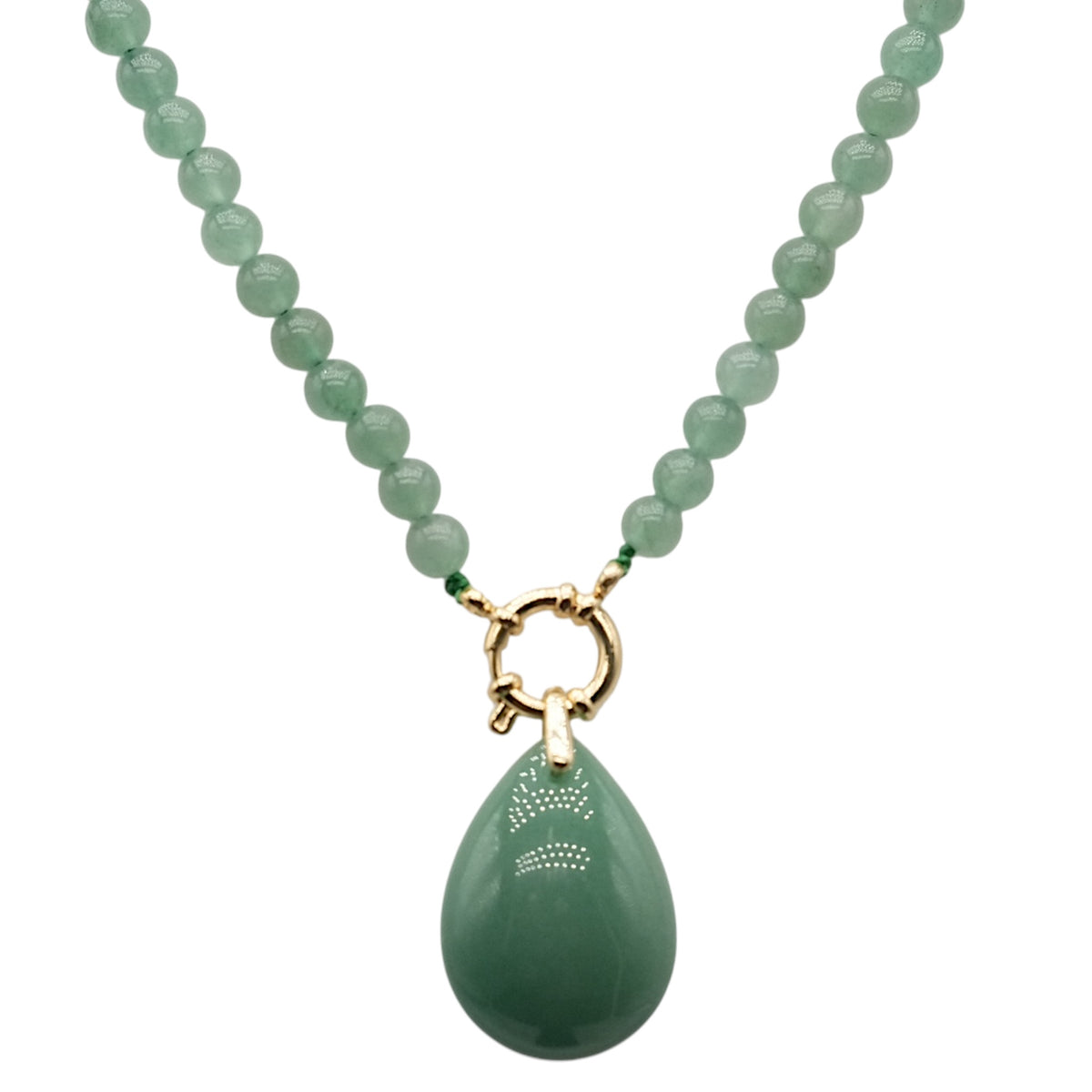 Collier boule en Aventurine verte attache bouée en acier doré avec pendentif - Foliesbijoux