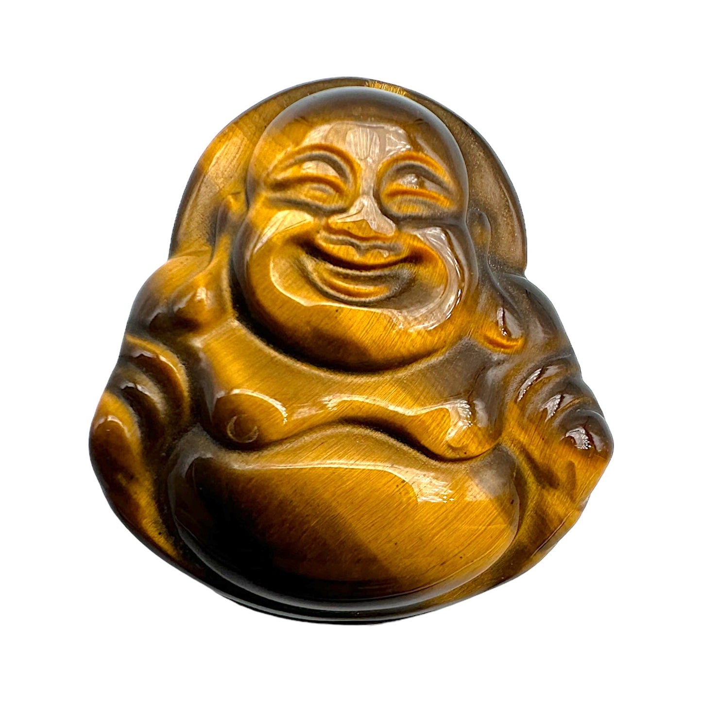 Pendentif plat bouddha oeil de tigre 3 x 2,5 cm percé devant #3 - Foliesbijoux