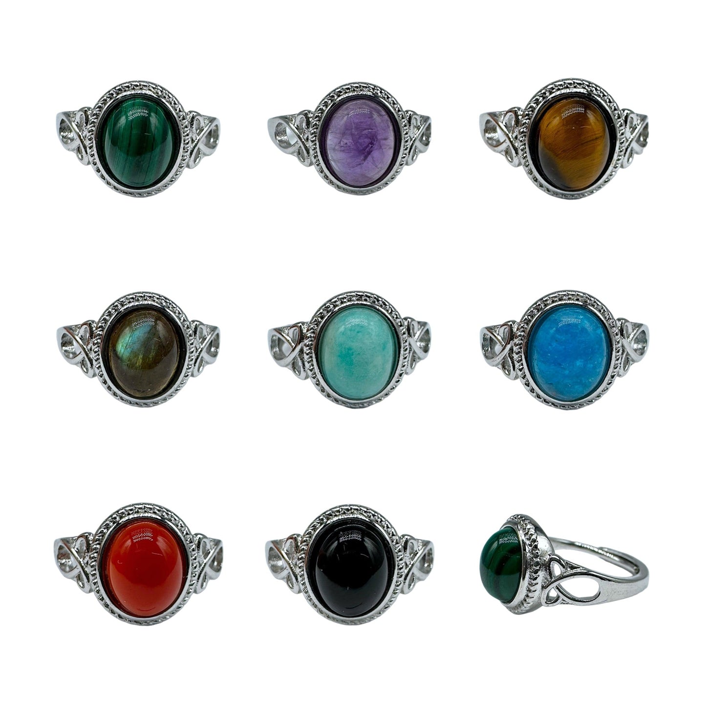 Bague en laiton rhodié & pierre naturelle (Réglable) #6 - Foliesbijoux