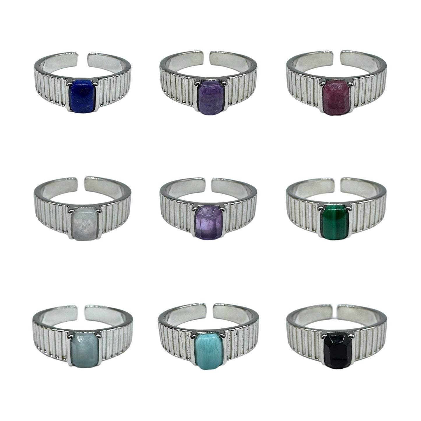 Bague en laiton rhodié & pierre naturelle (Réglable) modèle 5 - Foliesbijoux