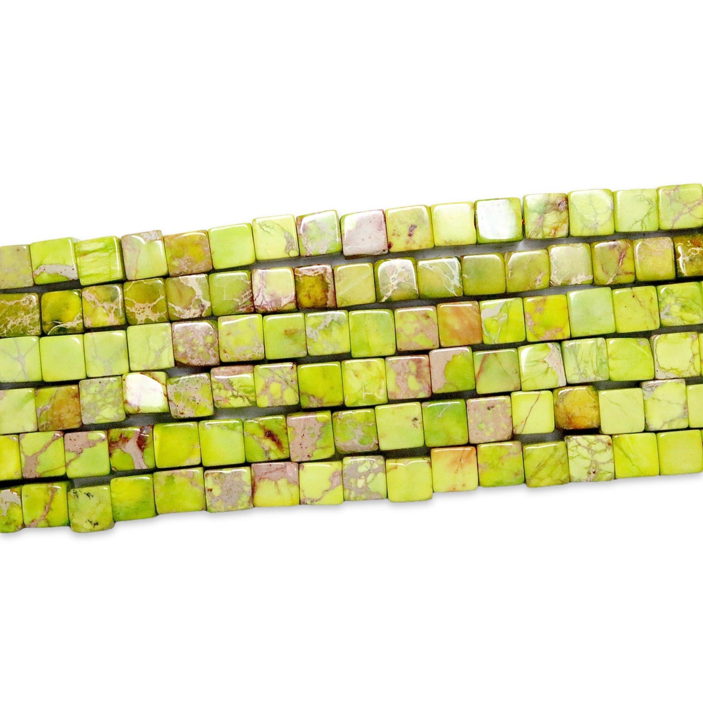 Fil de perles carrées Jaspe impérial vert clair chauffé - Foliesbijoux