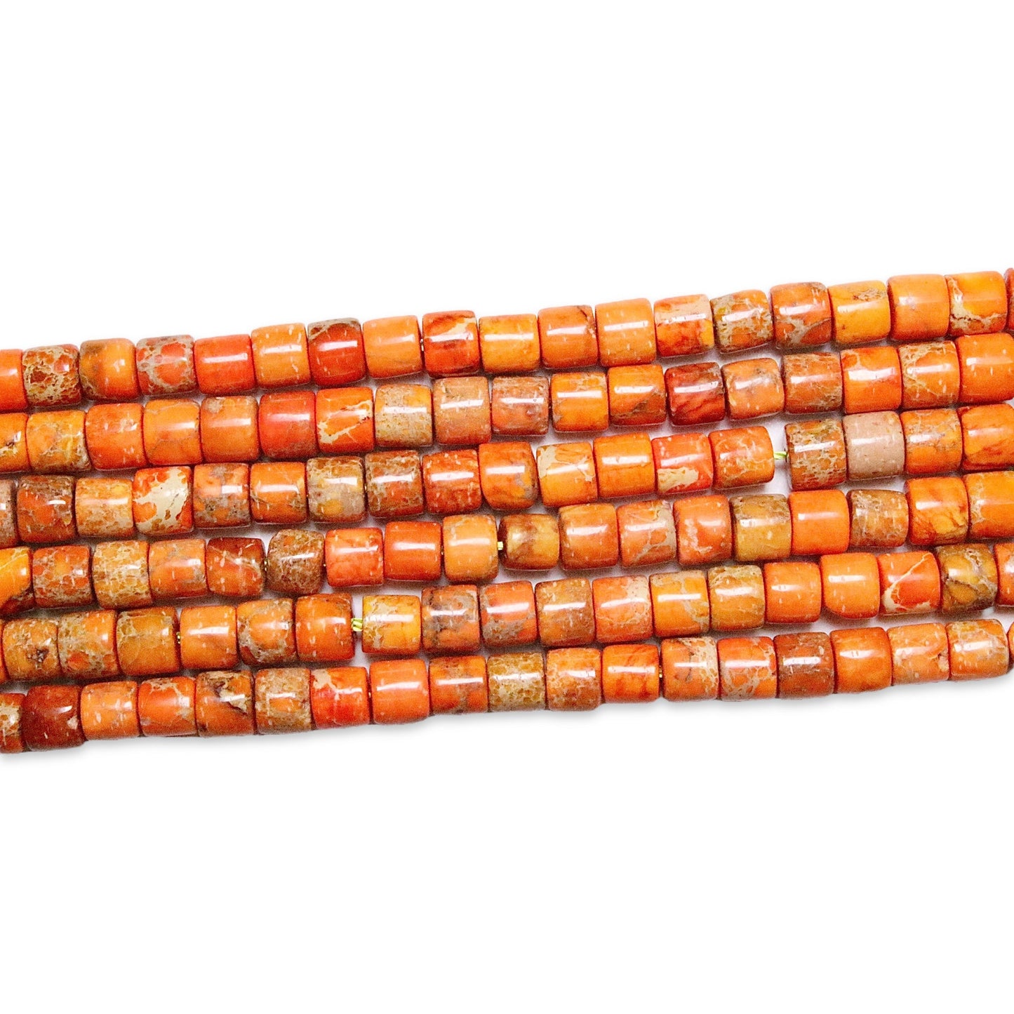 Fil de perles rondelles/cylindre Jaspe impérial orange chauffé - Foliesbijoux