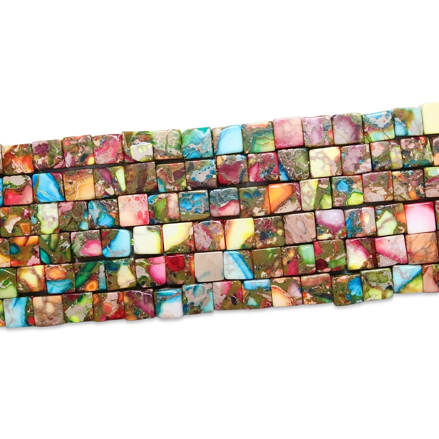 Fil de perles carrées Jaspe impérial multicolore chauffé - Foliesbijoux