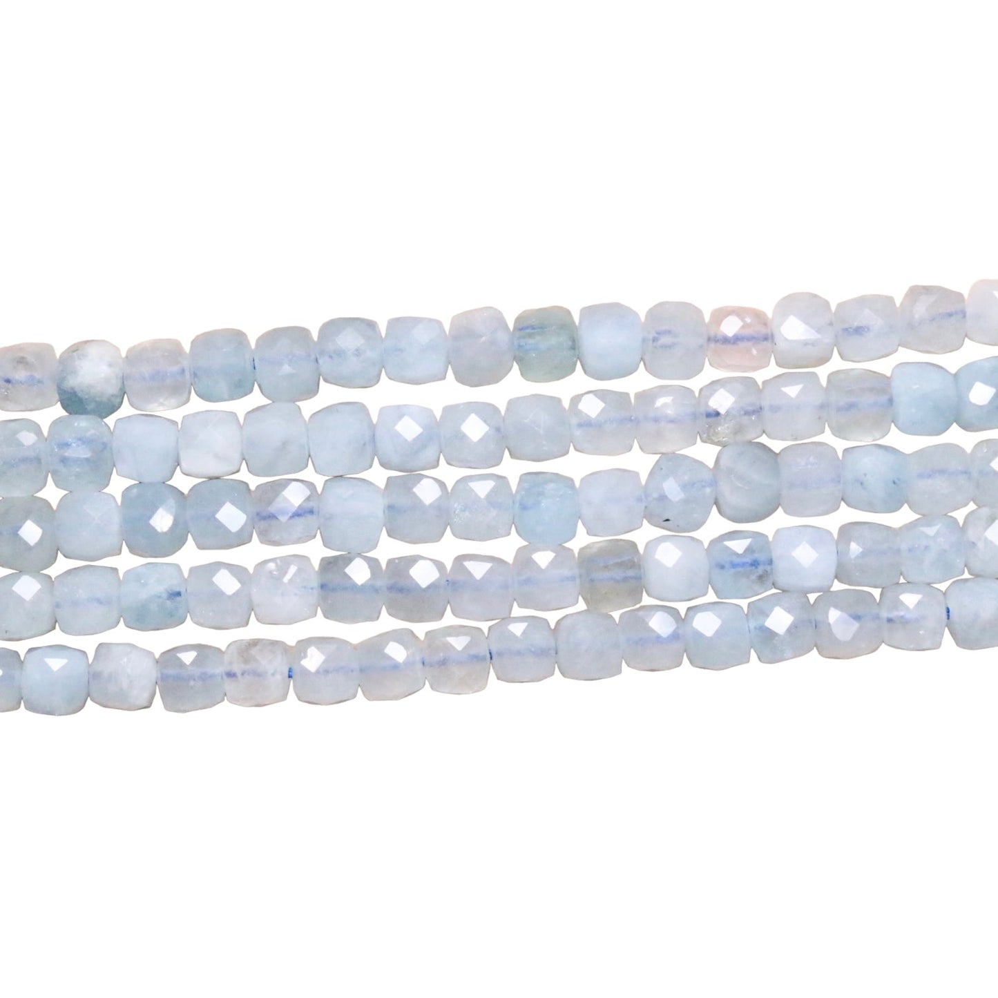 Fil d'Aigue marine carré facetté 4x4 mm - Foliesbijoux