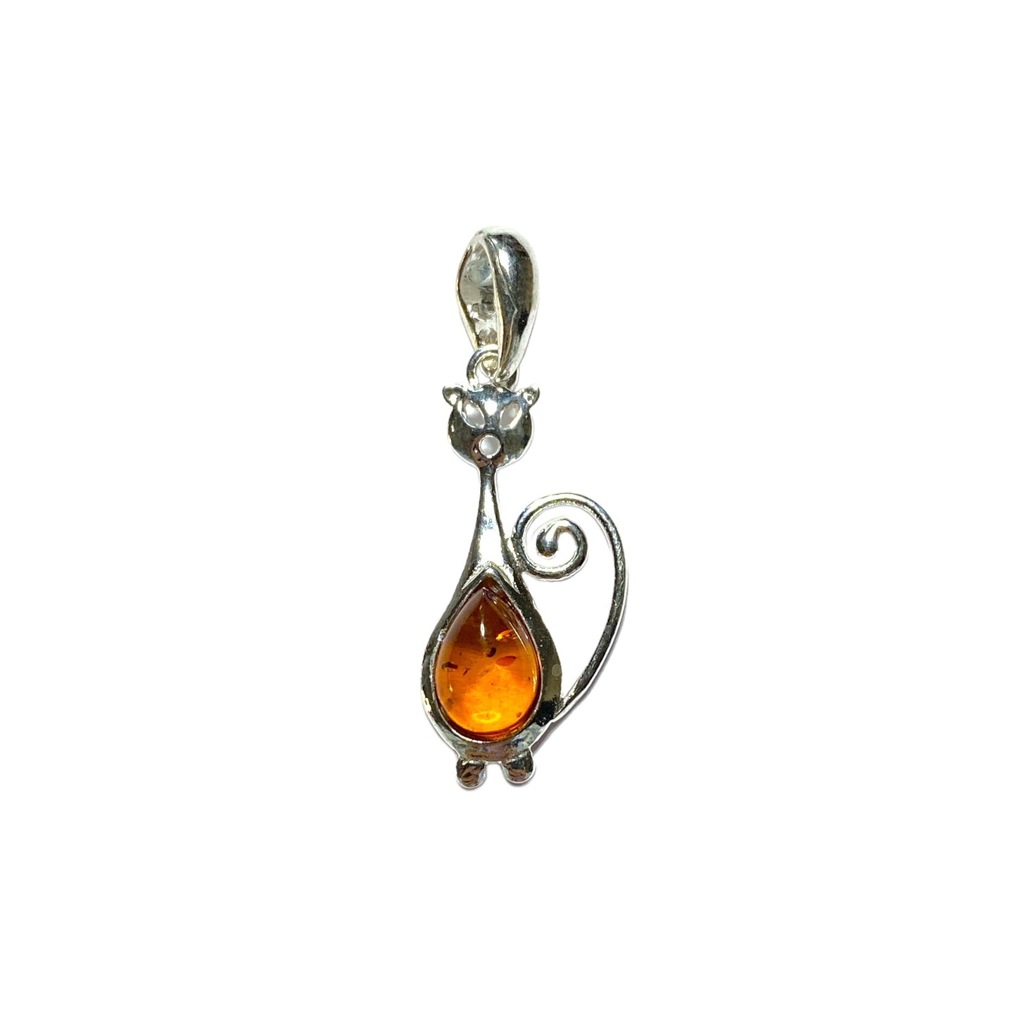 Pendentif ambre & argent chat #5 - Foliesbijoux