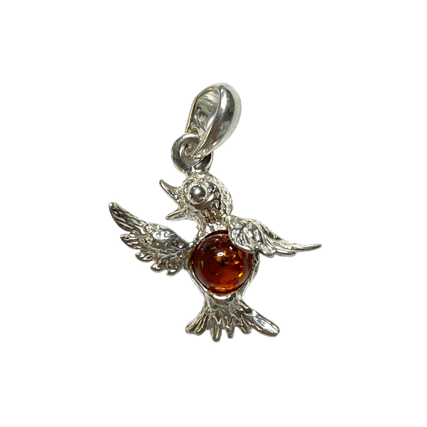 Pendentif ambre & argent oiseau #30 - Foliesbijoux