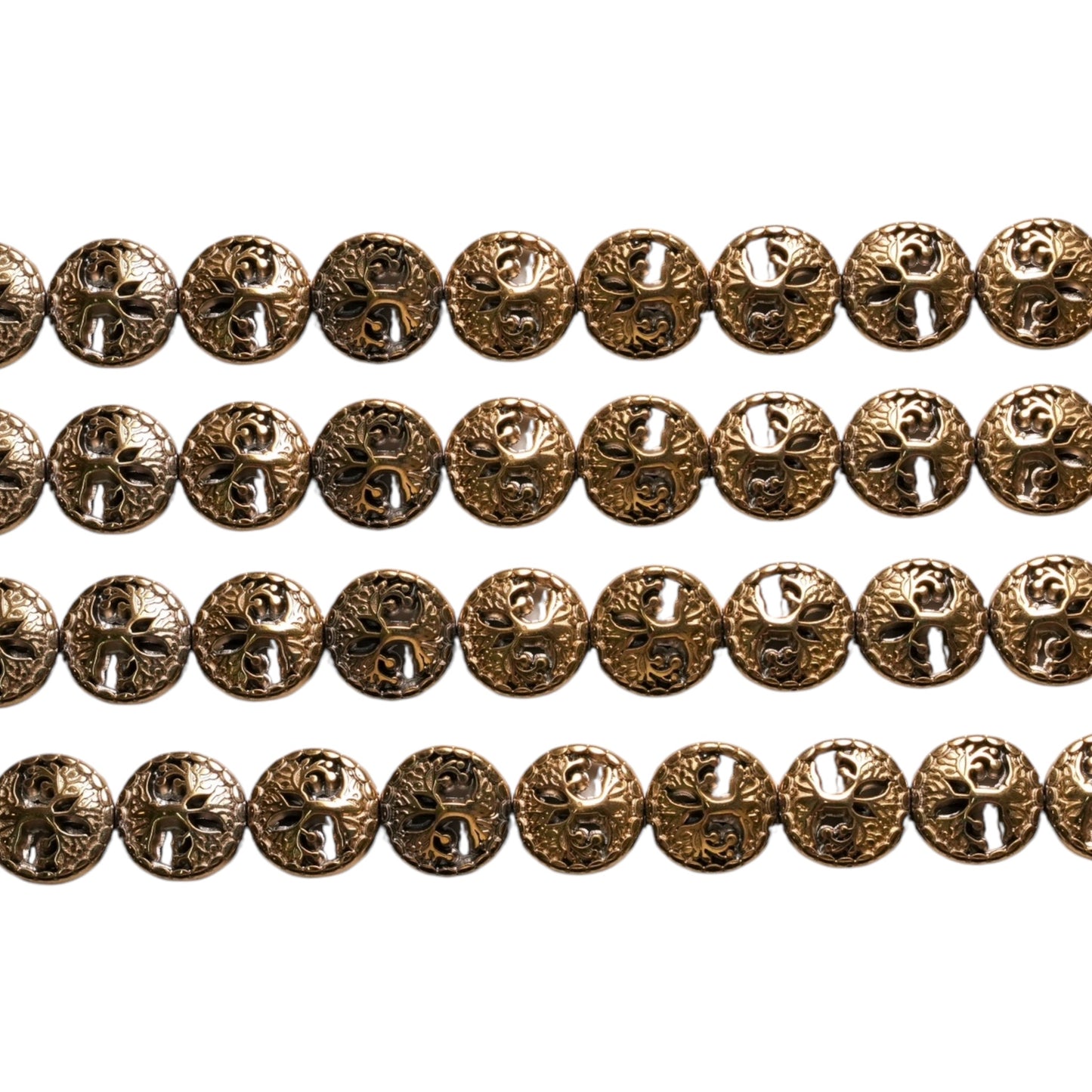 Fil de perle Hématite Arbre de vie electroplaquée doré HED-222 12 mm - Foliesbijoux