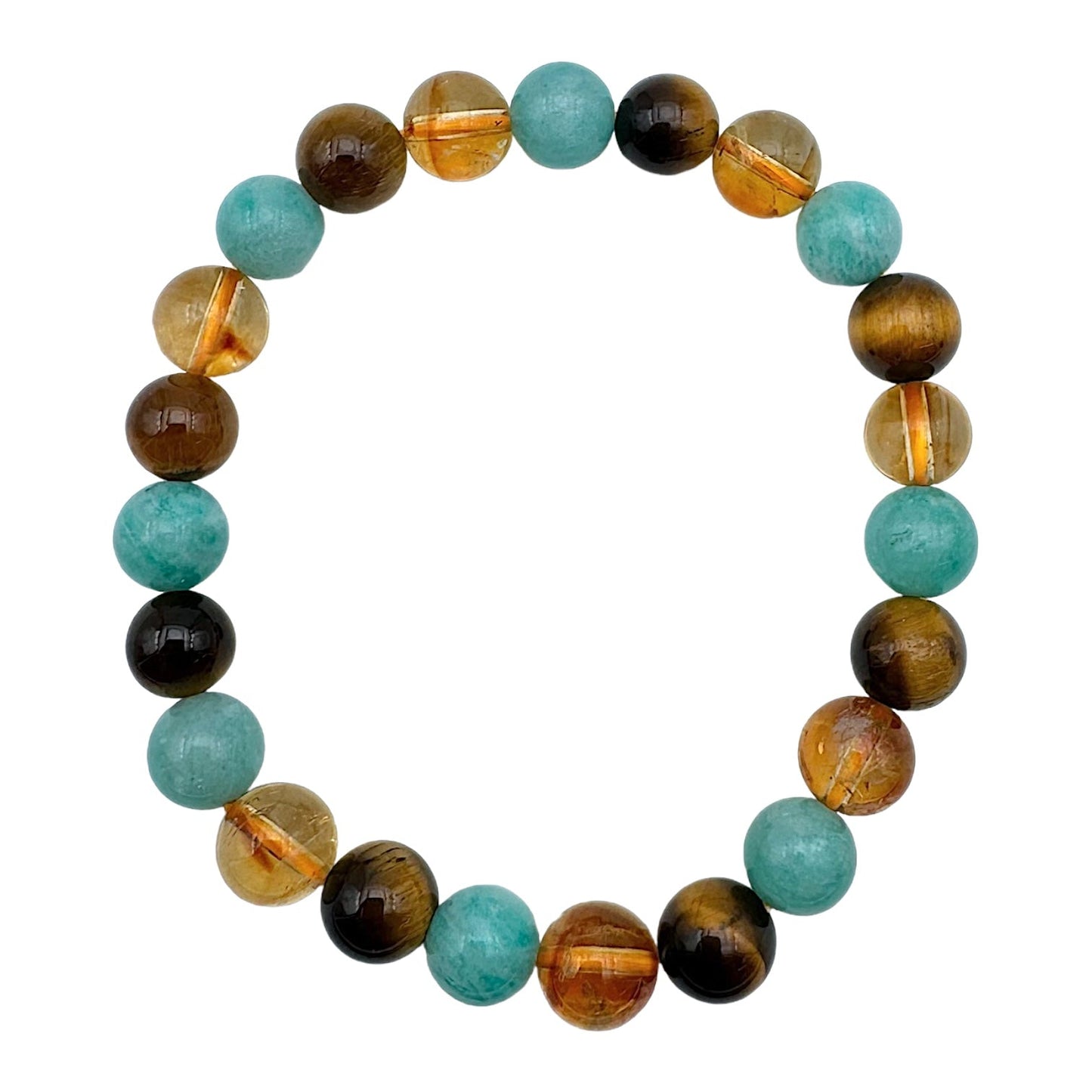 Bracelet Confiance en soi AA — Citrine chauffée , Amazonite & Oeil de tigre (numéro 3) - Foliesbijoux
