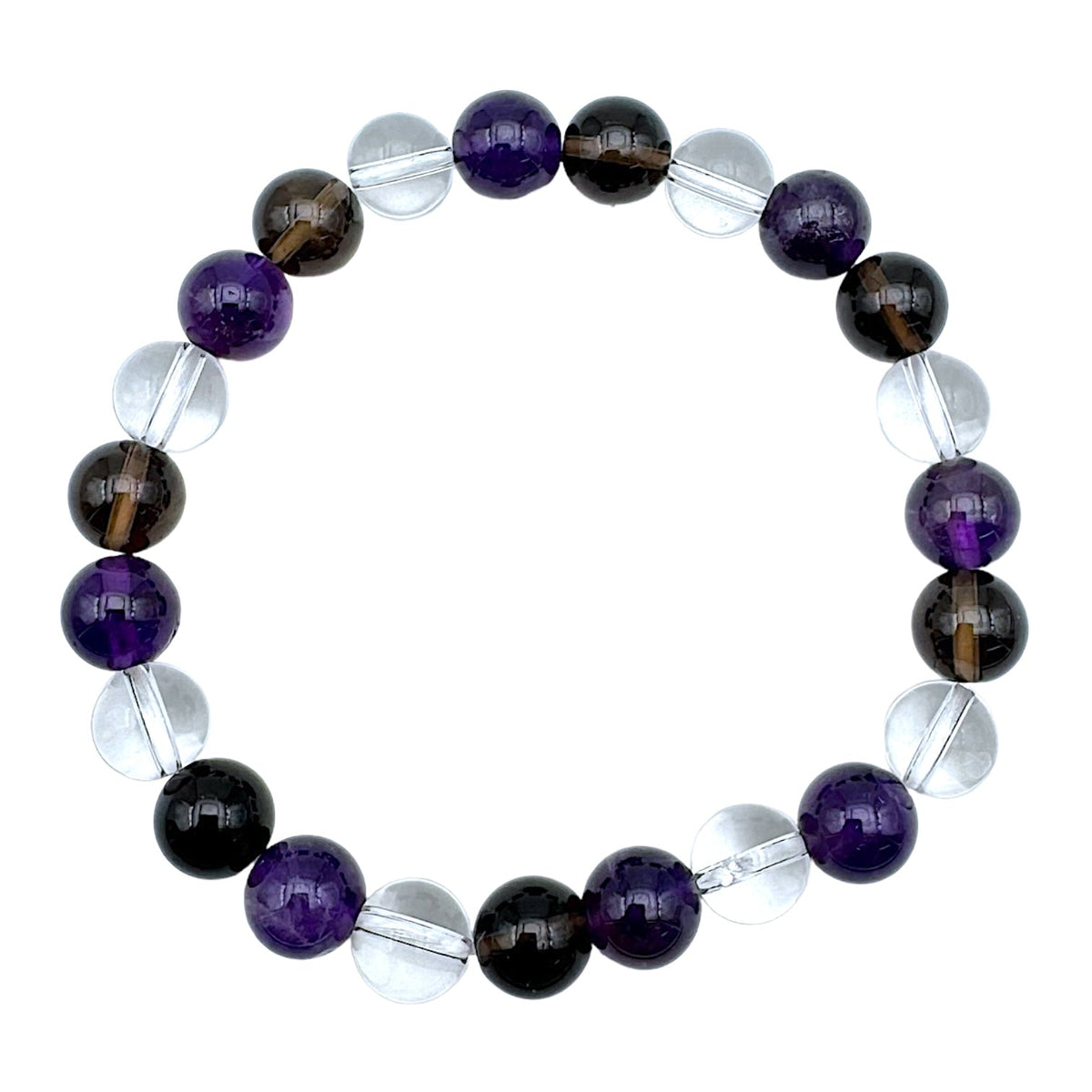 Bracelet anti addiction — Améthyste, Quartz fumé & Cristal de roche A+ (numéro 14) - Foliesbijoux