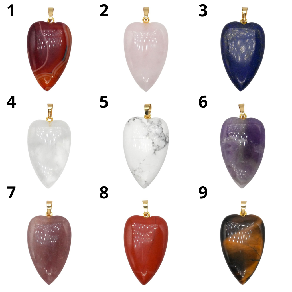 Pendentif 25x40x10 mm coeur pierre naturelle (Bélière argenté ou dorée incluse) (10 pierres disponible) - Foliesbijoux
