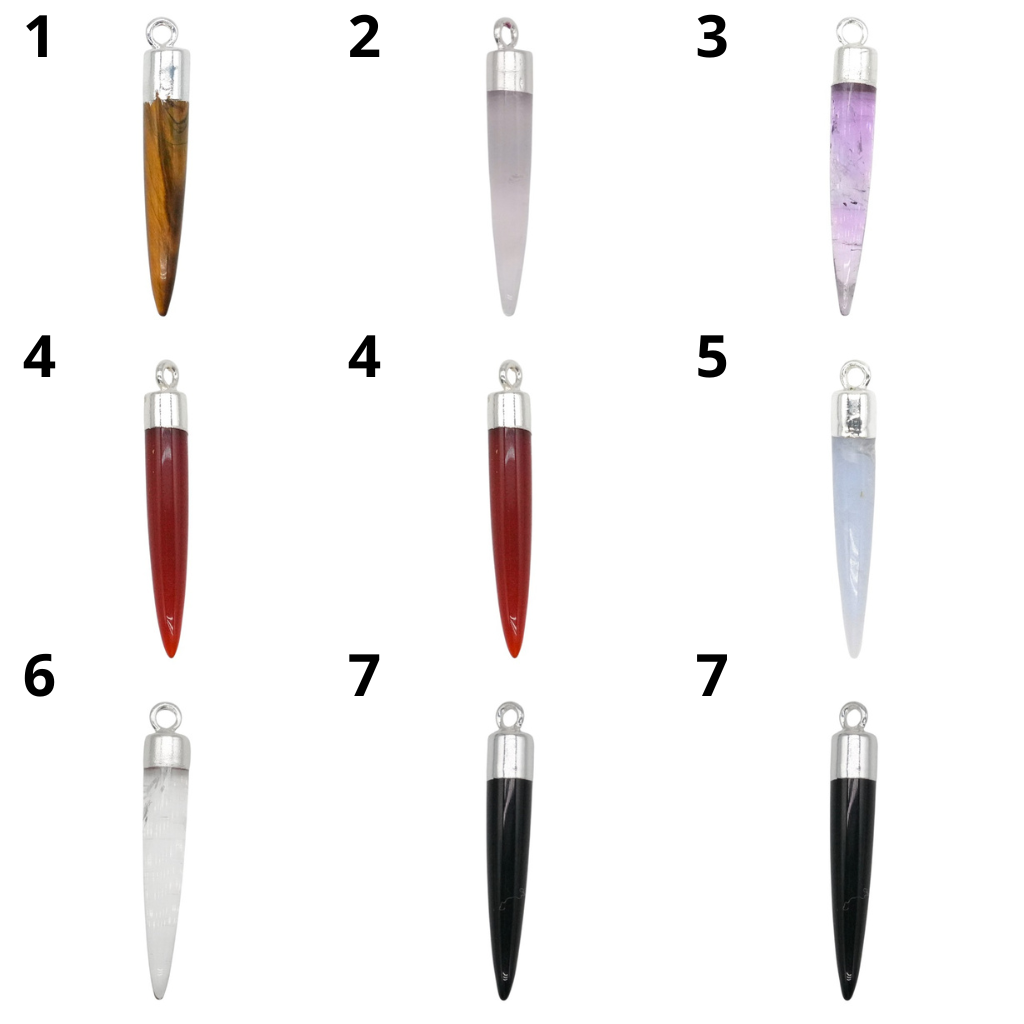 Pendentif pointe argenté en pierre 3,5x0,5 cm (7 pierres disponible) - Foliesbijoux