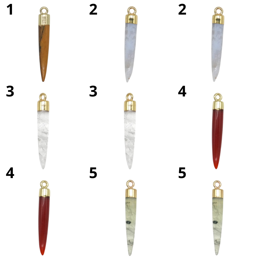 Pendentif pointe doré en pierre 3,5x0,5 cm (5 pierres disponible) - Foliesbijoux