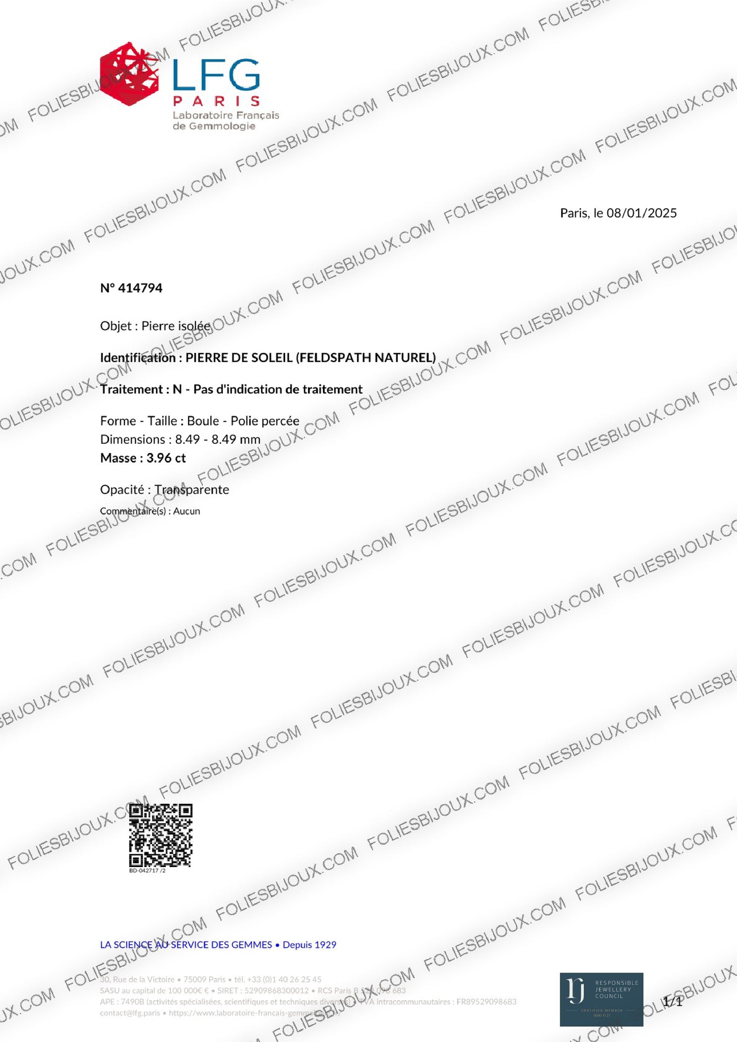 Tous les certificat d'authenticité - Foliesbijoux