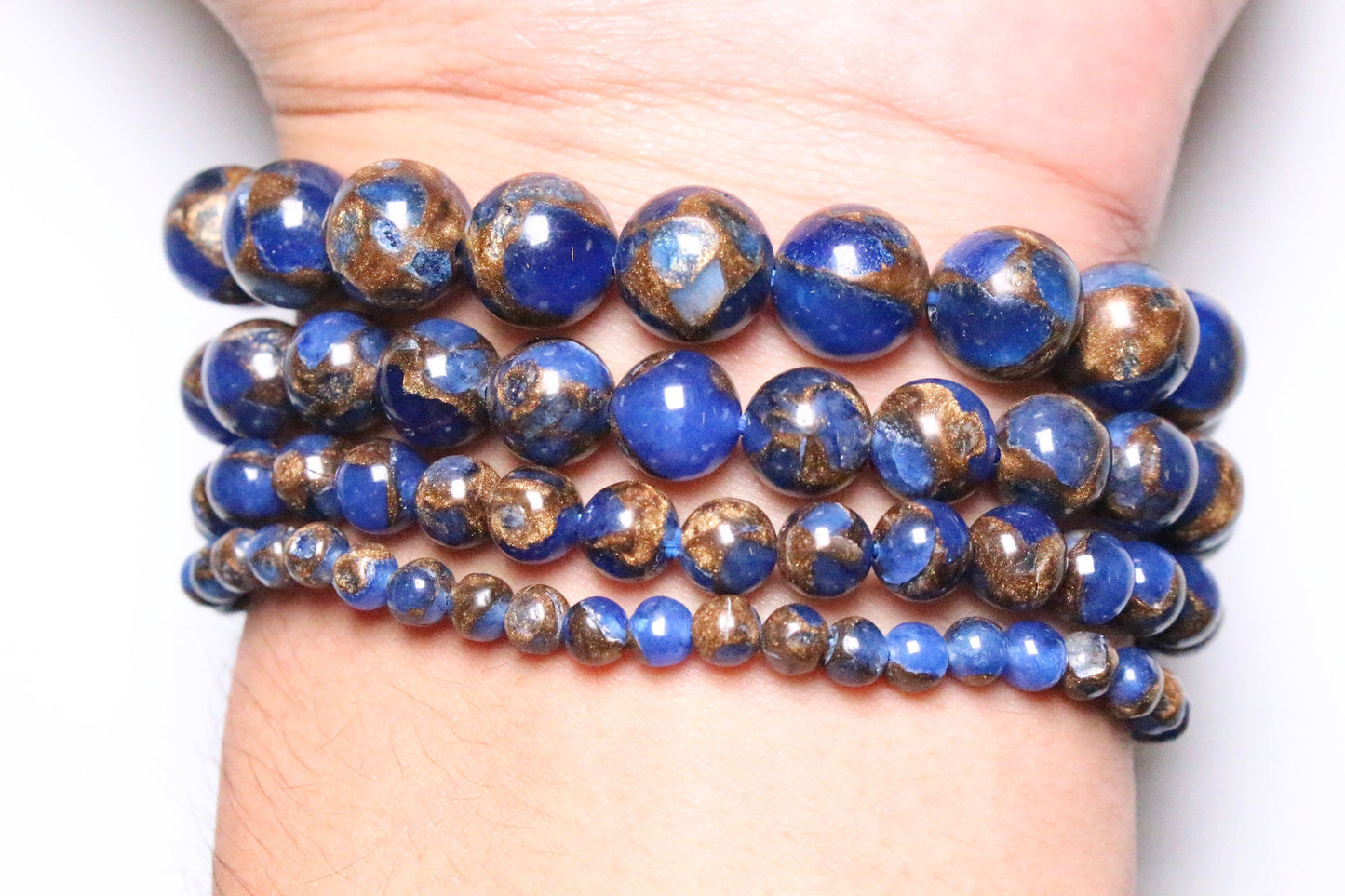 Bracelet Jaspe bleu foncé A doré chauffée - Foliesbijoux