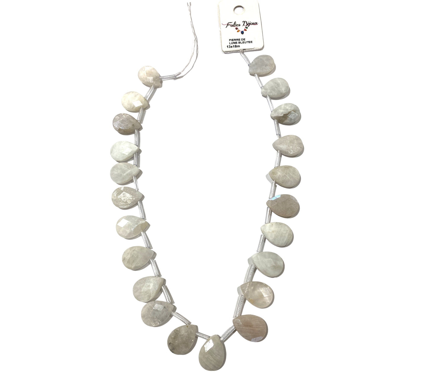 Lot de 22 pendentifs pierre de lune bleutée goutte facetté plate - Foliesbijoux