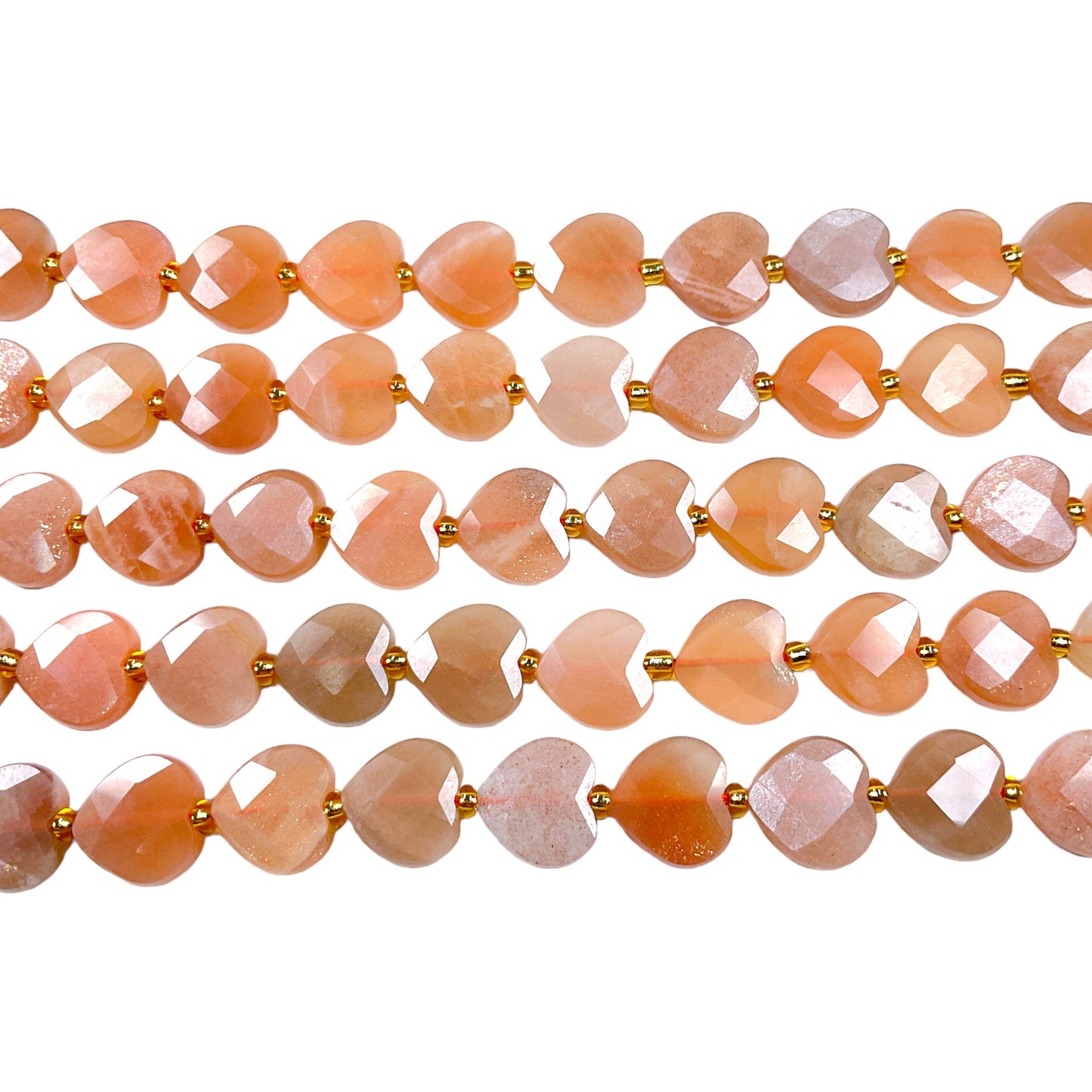 Fil de coeur facetté en Pierre de soleil 12mm - Foliesbijoux