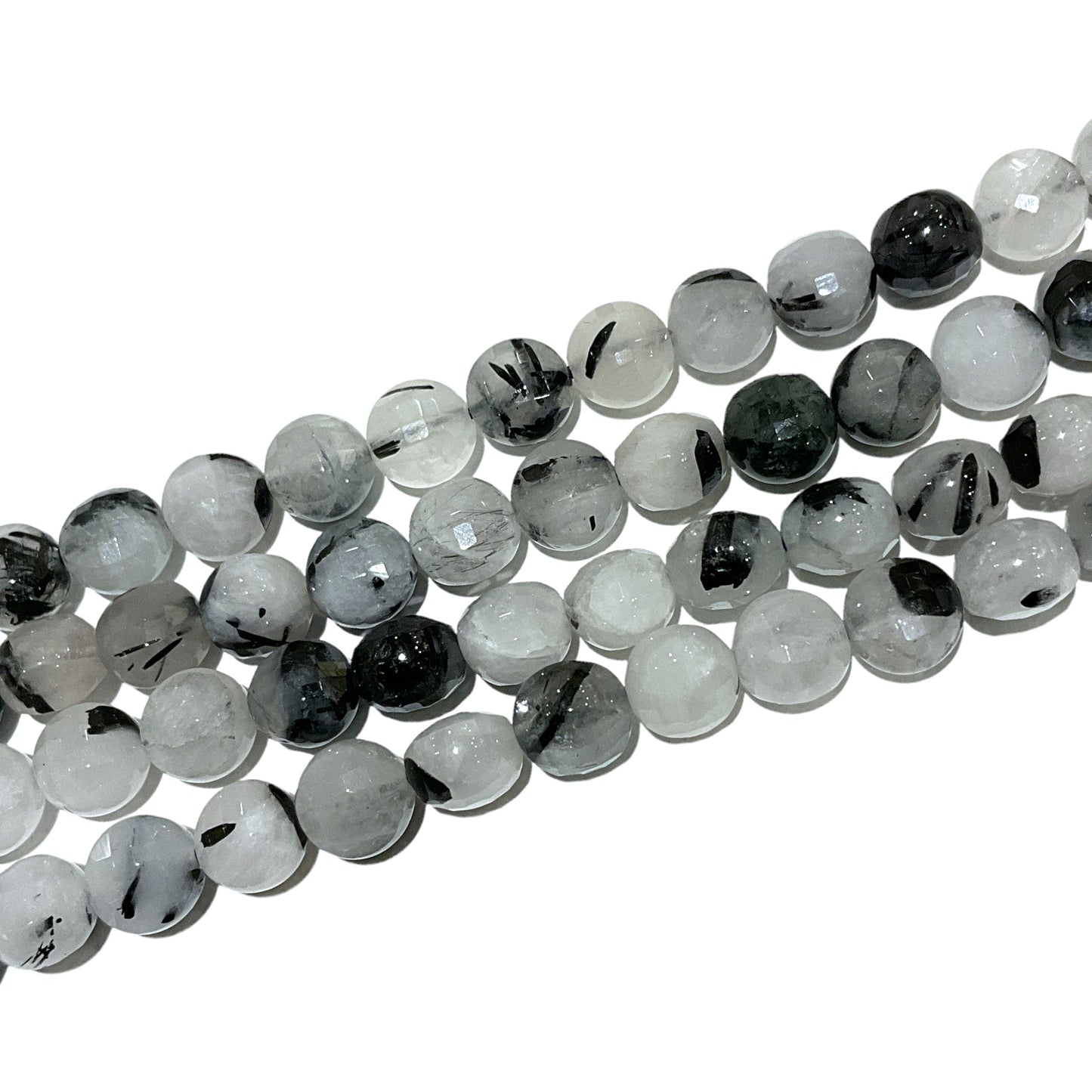 Fil de Quartz tourmaline en rond plat facetté 6x6 - Foliesbijoux