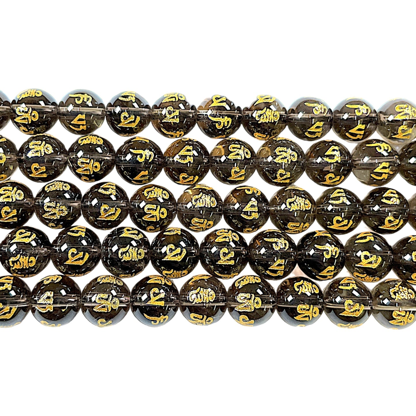 Fil de perle Mantra tibétain Quartz fumé A - Foliesbijoux