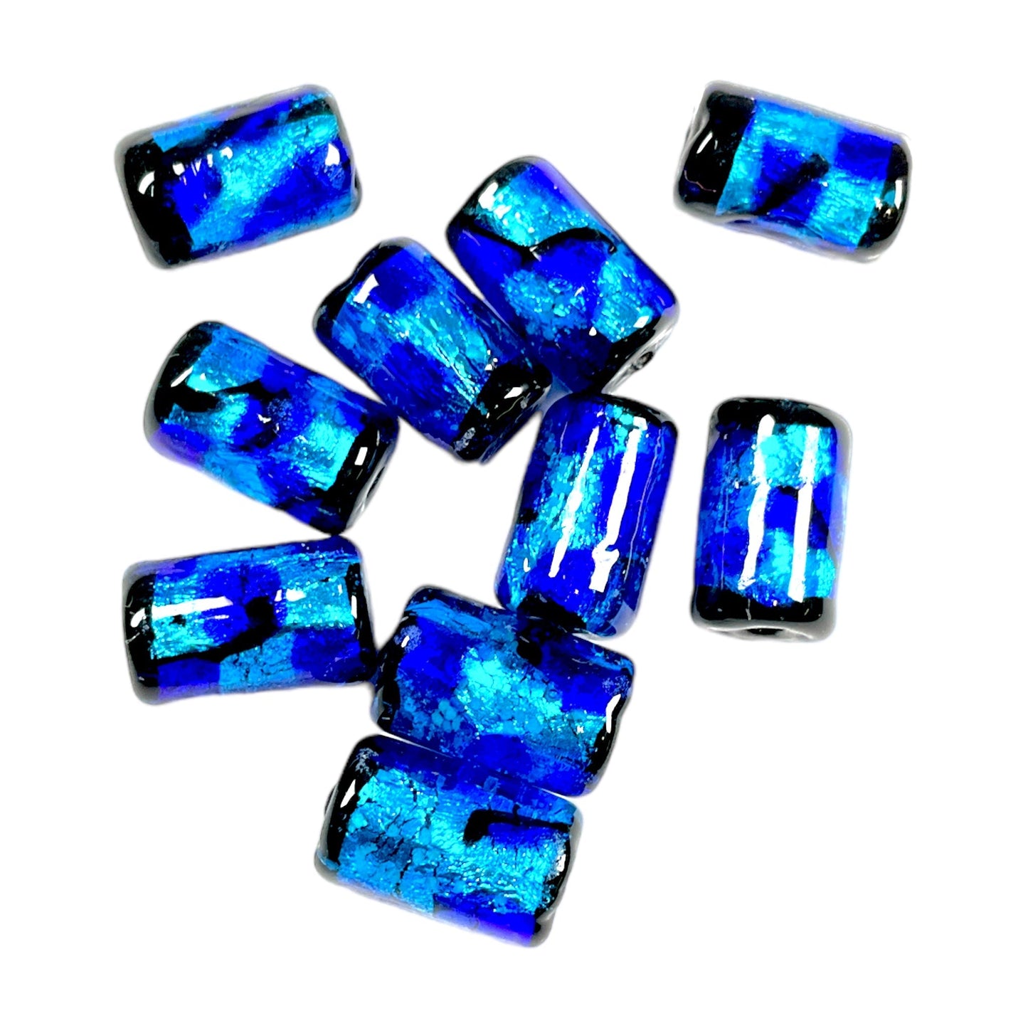 10 perles de verre phosphorescente bleue tache noire 12 x 8 mm #7 - Foliesbijoux