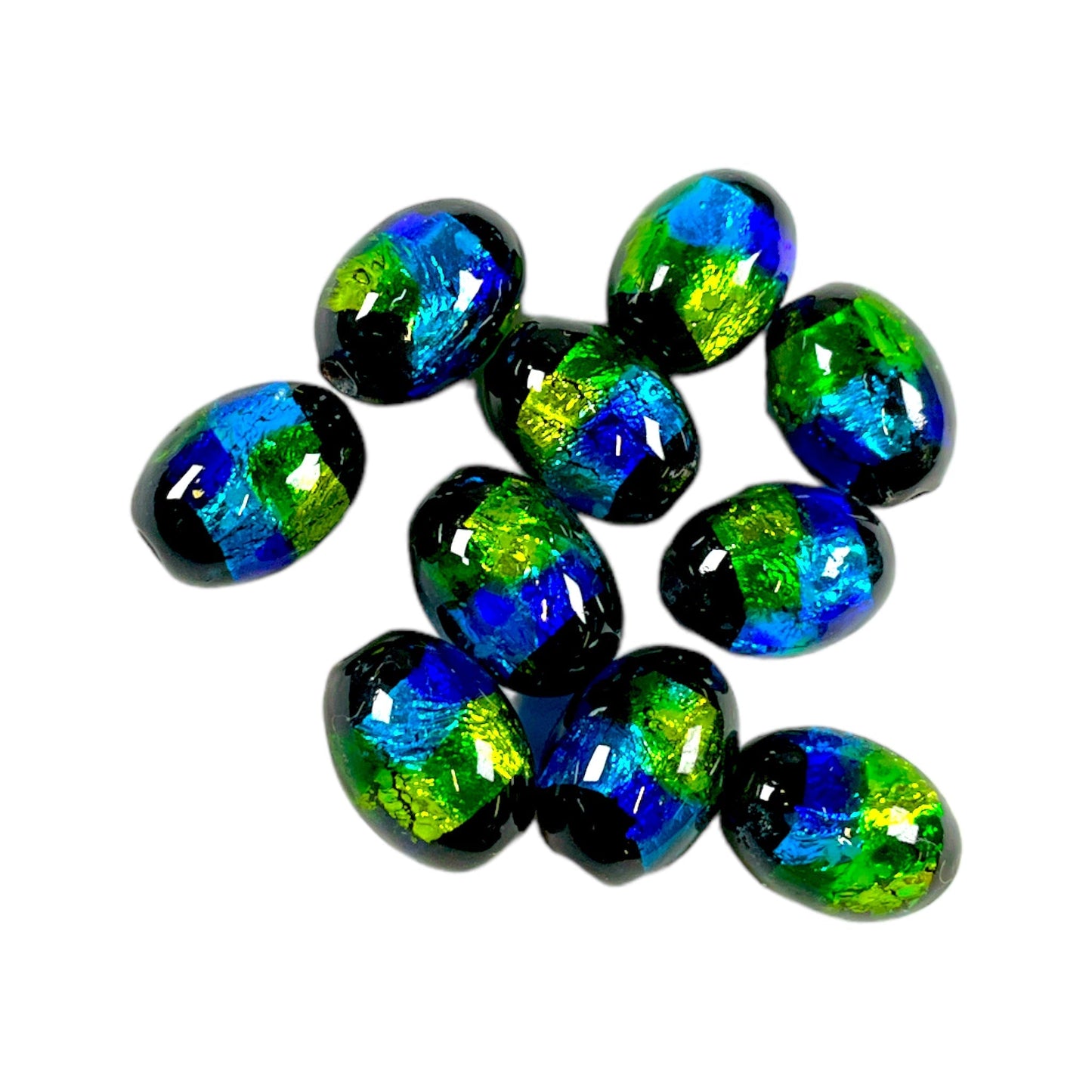 10 perles de verre phosphorescente jaune vert bleu 10 x 8 mm #25 - Foliesbijoux