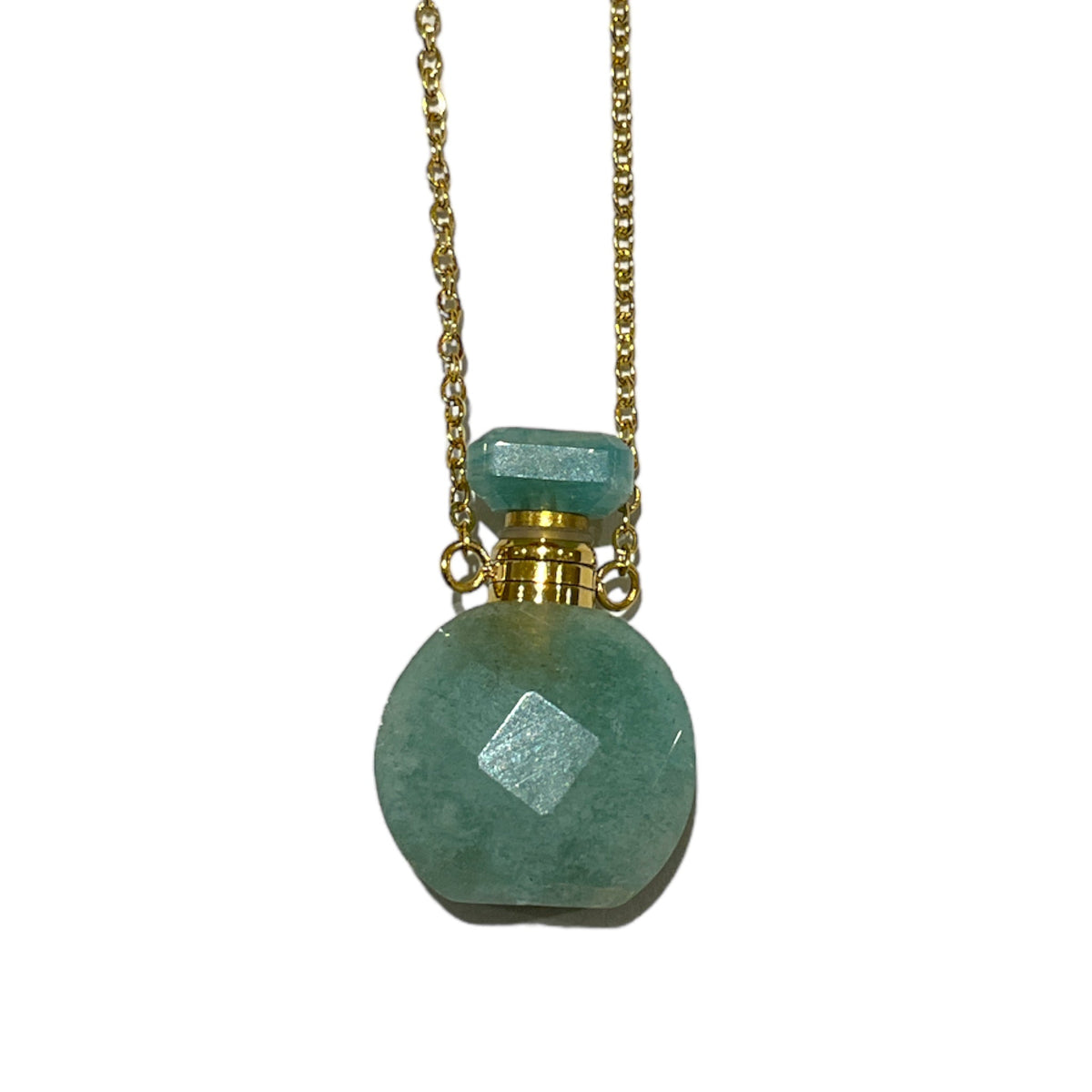 Collier fiole en amazonite forme ronde pour huile essentielle/parfum - Foliesbijoux