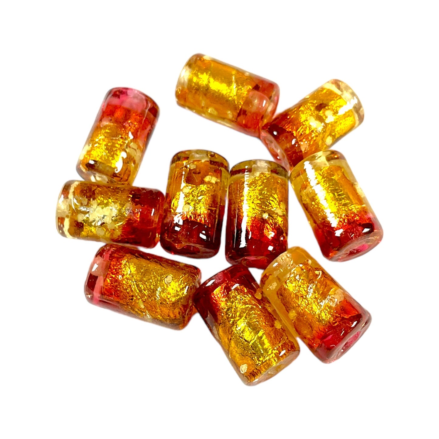 10 perles de verre phosphorescente jaune et rouge 12 x 8 mm #16 - Foliesbijoux