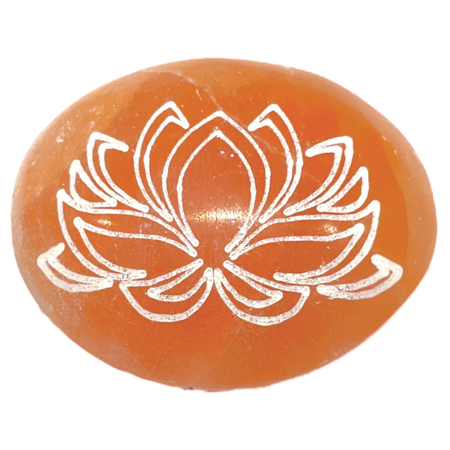 Galet lotus orange en sélénite (avec défaut) - Foliesbijoux