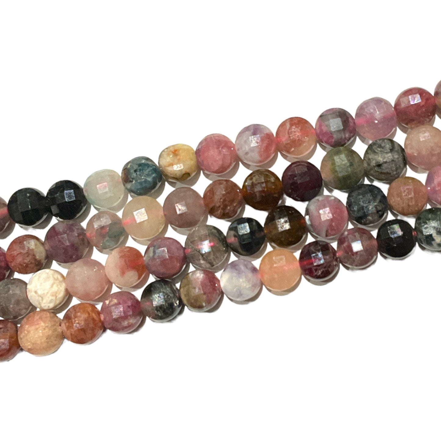 Fil Tourmaline multicolore en rond plat facetté 6mm - Foliesbijoux
