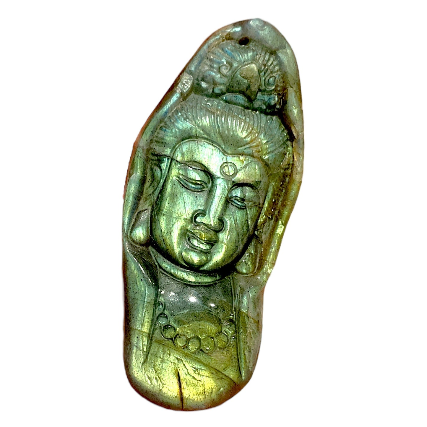 Pendentif plat Labradorite Déesse GuanYin percé devant - Foliesbijoux