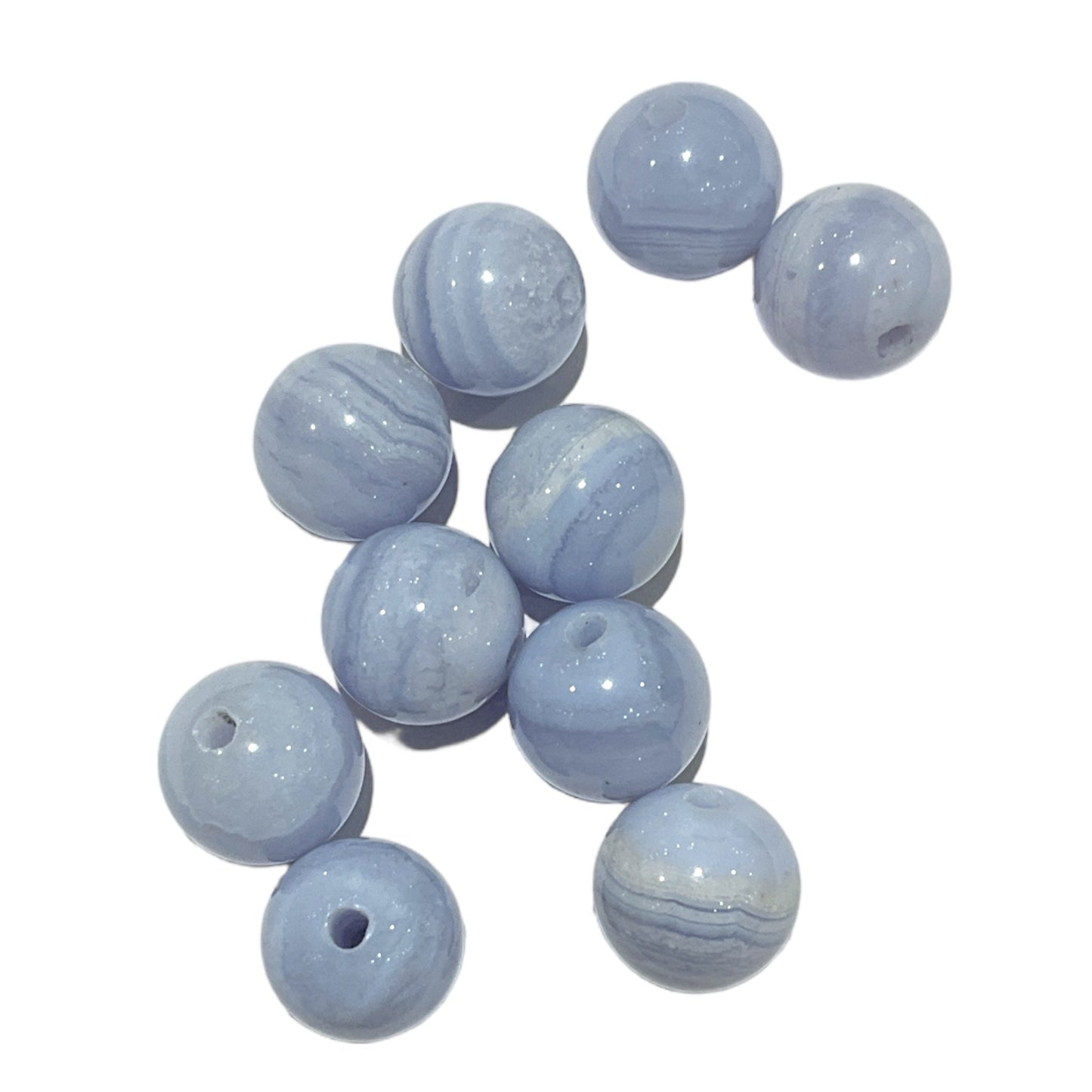 Lot de 10 perles Calcédoine bleue – Trou de 1,5 mm - Foliesbijoux