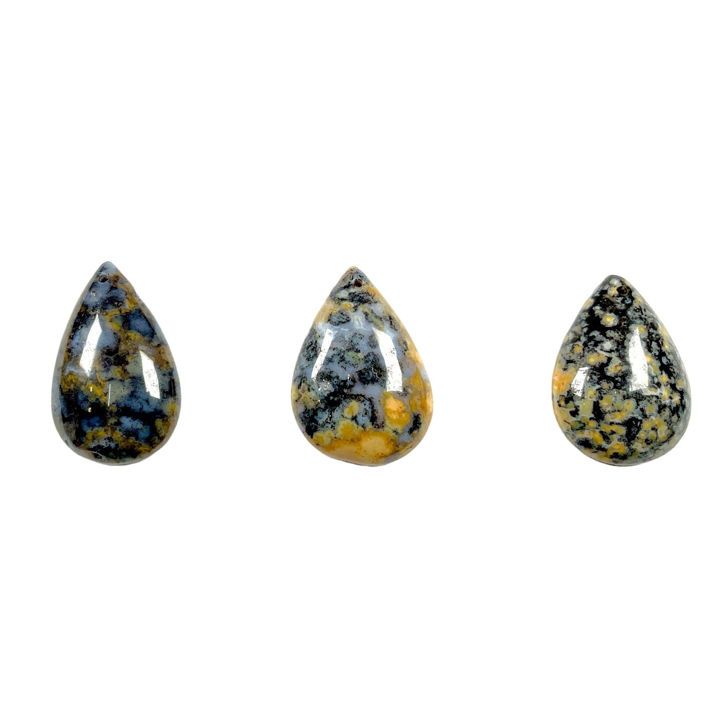 Pendentif Agate océan bleu goutte plate percé devant - Foliesbijoux