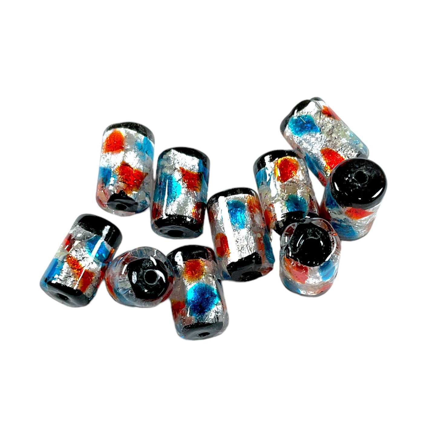 10 perles de verre phosphorescente bleu claire et orange 12 x 8 mm #31 - Foliesbijoux