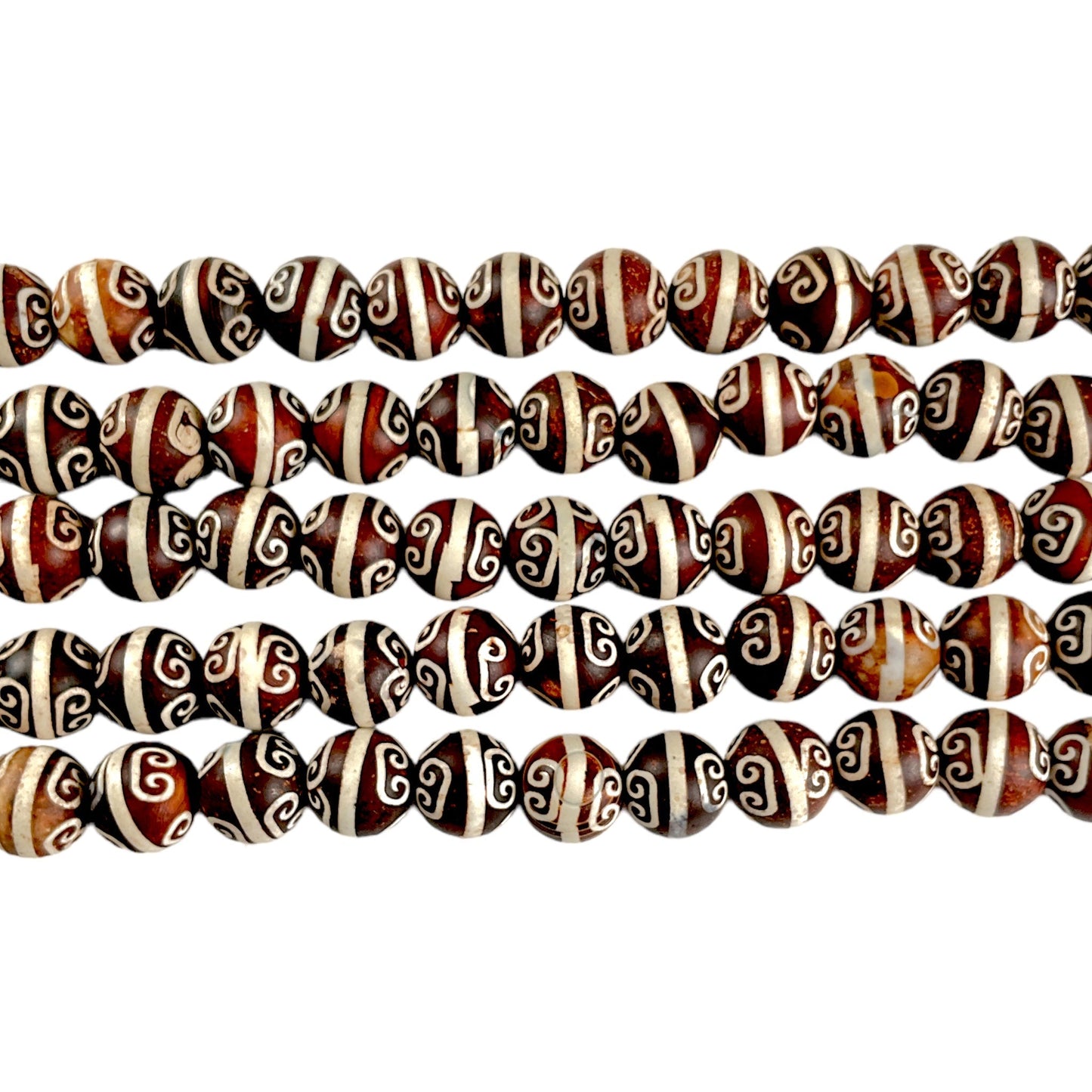 Fil de perle Agate du Tibet Dzi 10 mm matte #49 - Foliesbijoux