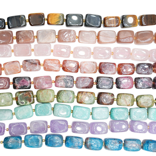 Fil de perle forme libre rectangle cubique avec perle de rocaille dorée 12x16 mm (17 pierres disponible) NEW