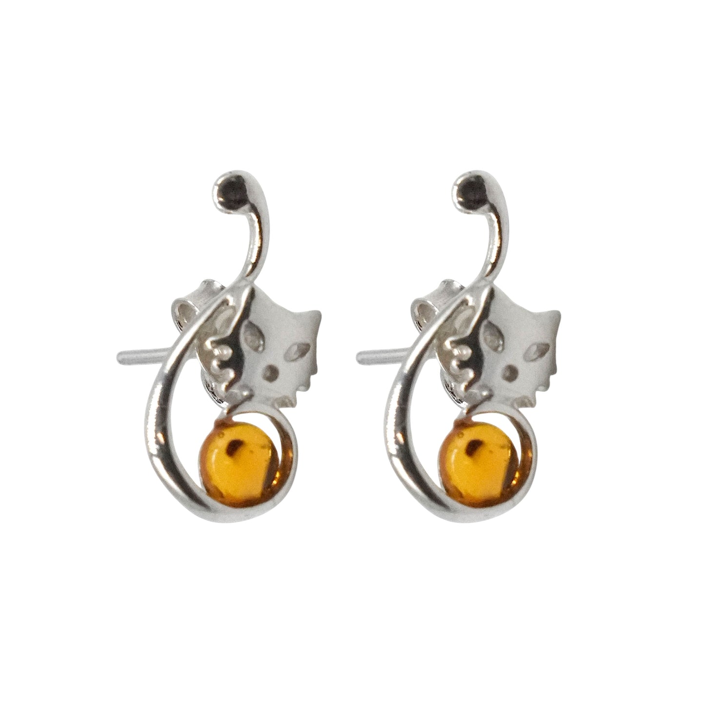 Boucle d'oreille chat ambre & Argent 925 (#07)