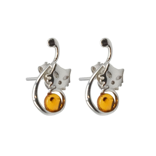 Boucle d'oreille chat ambre & Argent 925 (#07)