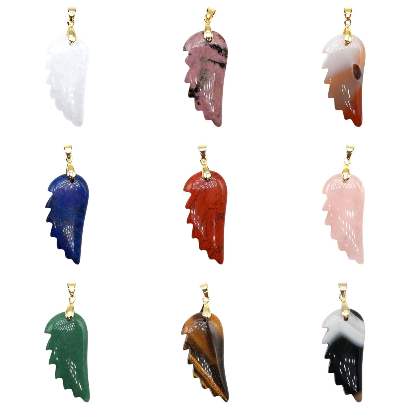 Pendentif aile d’ange 20x43x8 mm (12 pierres disponible) (bélière doré ou argenté incluse)