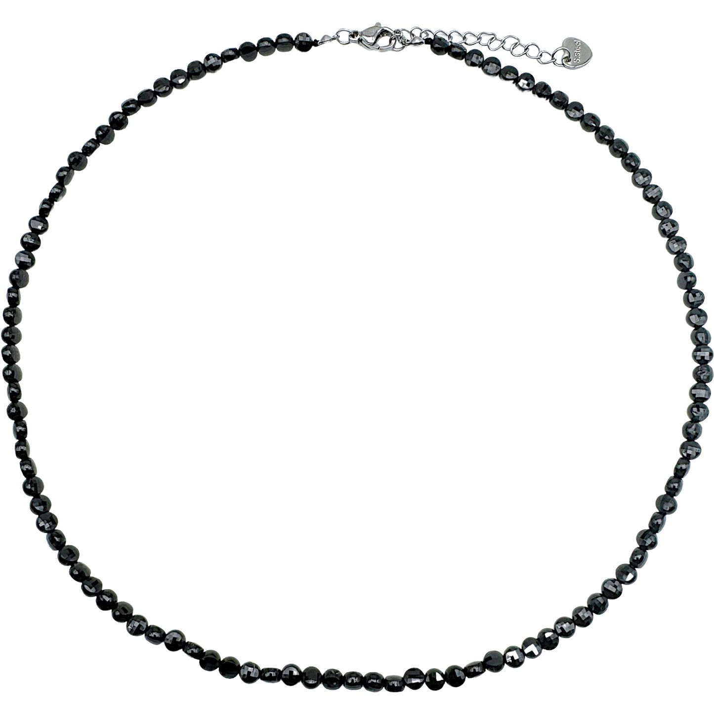 Collier Spinelle noire rond plat 4mm acier inoxydable doré/argenté