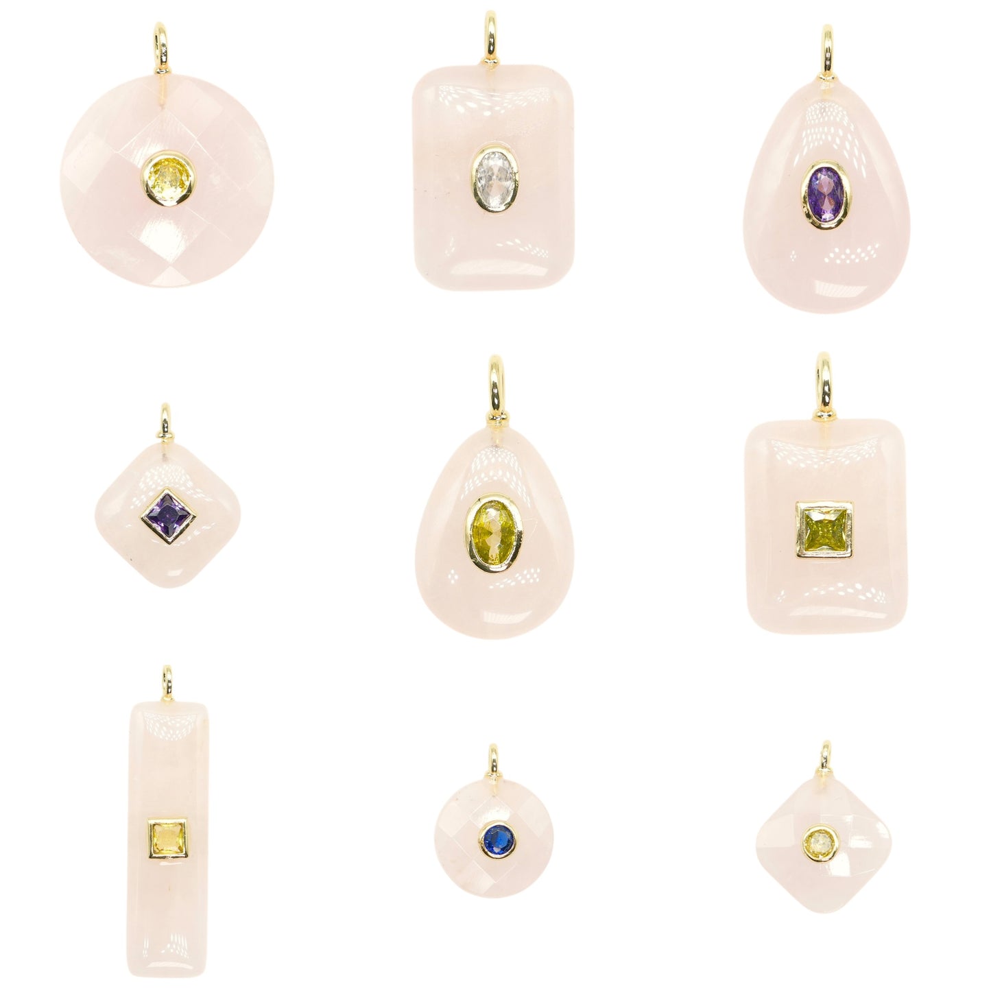 Collier/Pendentif en Quartz rose avec pierre Zircon couleur aléatoire (9 formes disponible)