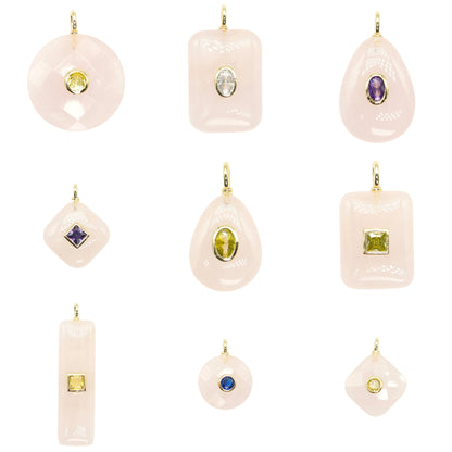 Collier/Pendentif en Quartz rose avec pierre Zircon couleur aléatoire (9 formes disponible)