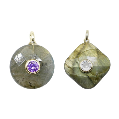 Collier/Pendentif en Labradorite avec pierre Zircon couleur aléatoire (2 formes disponible)