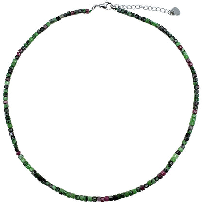 Collier Rubis sur zoisite carré 3x3mm acier inoxydable doré/argenté